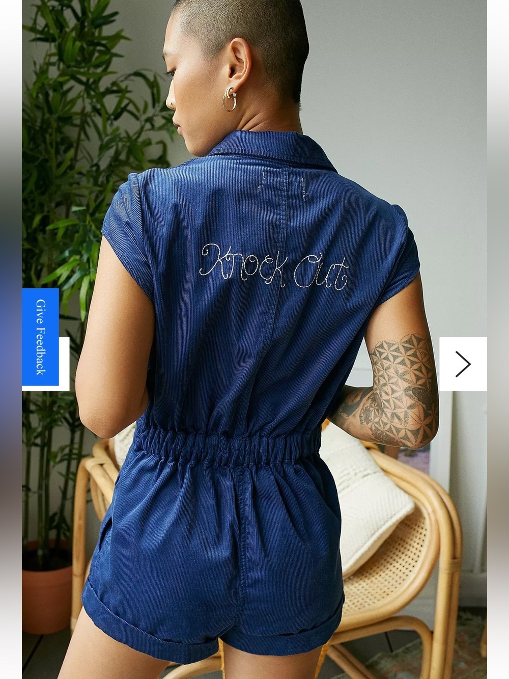 UO Quinn Embroidered Corduroy Playsuit knock out size small
